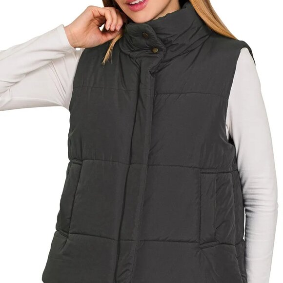 Zenana High Neck Zip-Up Vest Coat - Picture 4 of 5